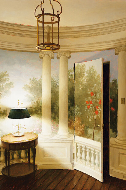 Harry Steen, Round Room, oil on board, 18 x 16 inches