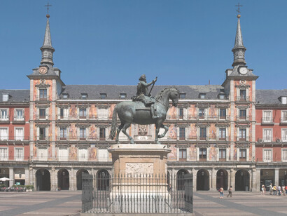 Estatua de Felipe III en la Plaza Mayor, Madrid, España