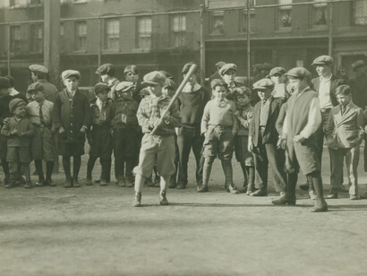 Paul Parker, Boys playing baseball in a school yard, 1915-32. Courtesy of the New York Historical