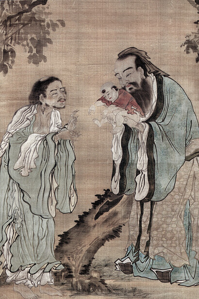 Confucius, Laozi, and the Buddha represent the foundational figures of Confucianism, Daoism, and Buddhism, shaping much of East Asia's spiritual and philosophical traditions