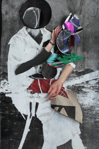 Sally Smart, Hand Puppet Abstact, HH (The Pedagogical Puppet) 2013, Silkscreen on fabric with collage elements, 122 x 62 cm 