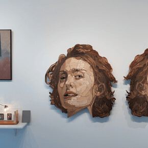 Tom Robinson, Kelsey (part of a series), wood mosaics. Courtesy of SoNa Chicago Contemporary Art