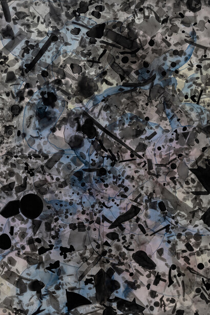 Radenko Milak, Anthropocene, Microplastics in polluted water, view through electron microscope, 2020, watercolor, 252x185 cm, courtesy PRISKA PASQUER, Cologne