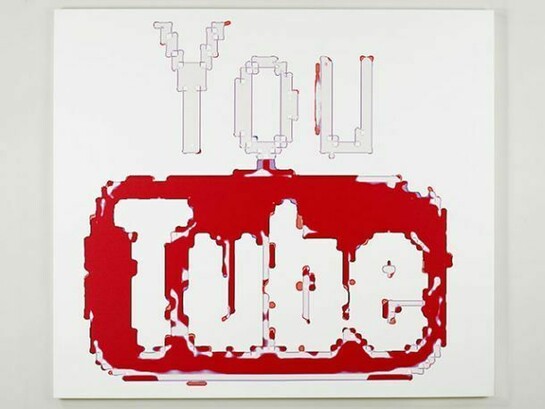 Mark Flood, Infected Cell Youtube Logo, 2014, UV ink on canvas, 152.4 x 174 cm, 60 x 68 1/2 ins