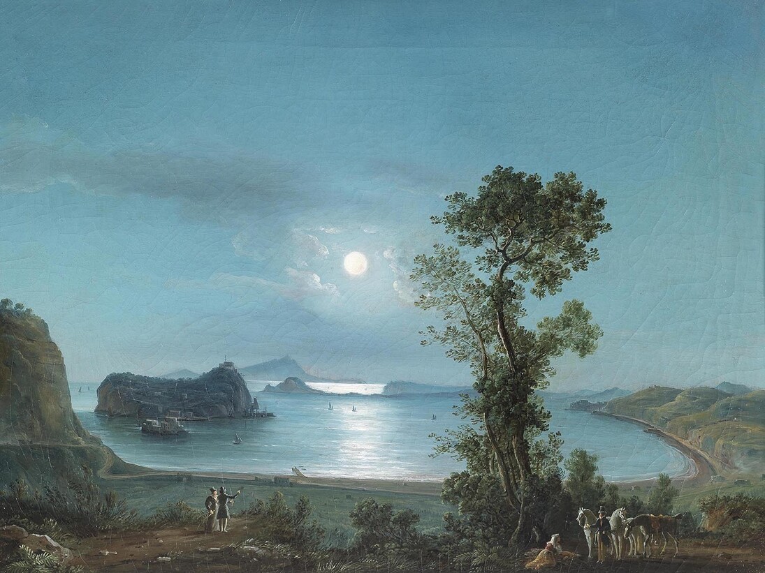 Salvatore Fergola, Moonlight on the Gulf of Pozzuoli. Exhibitior: Paolo Antonacci Antichità S.r.l.