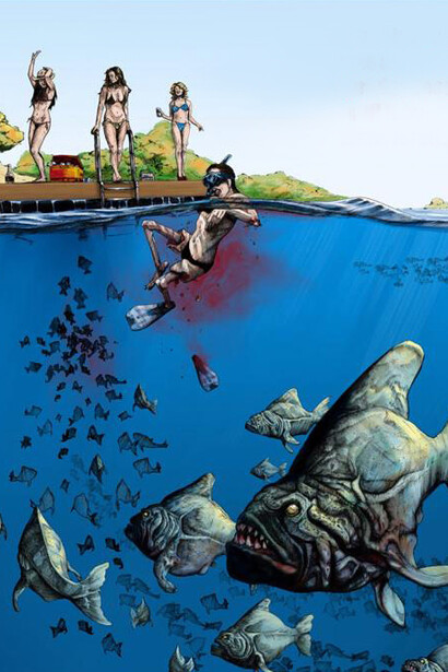 Póster de Piranha (1978), mockbuster de Tiburón (1975)