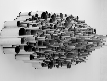 David Reimondo, view, 3 meters poem, sound sculpture, tubes from different diameters