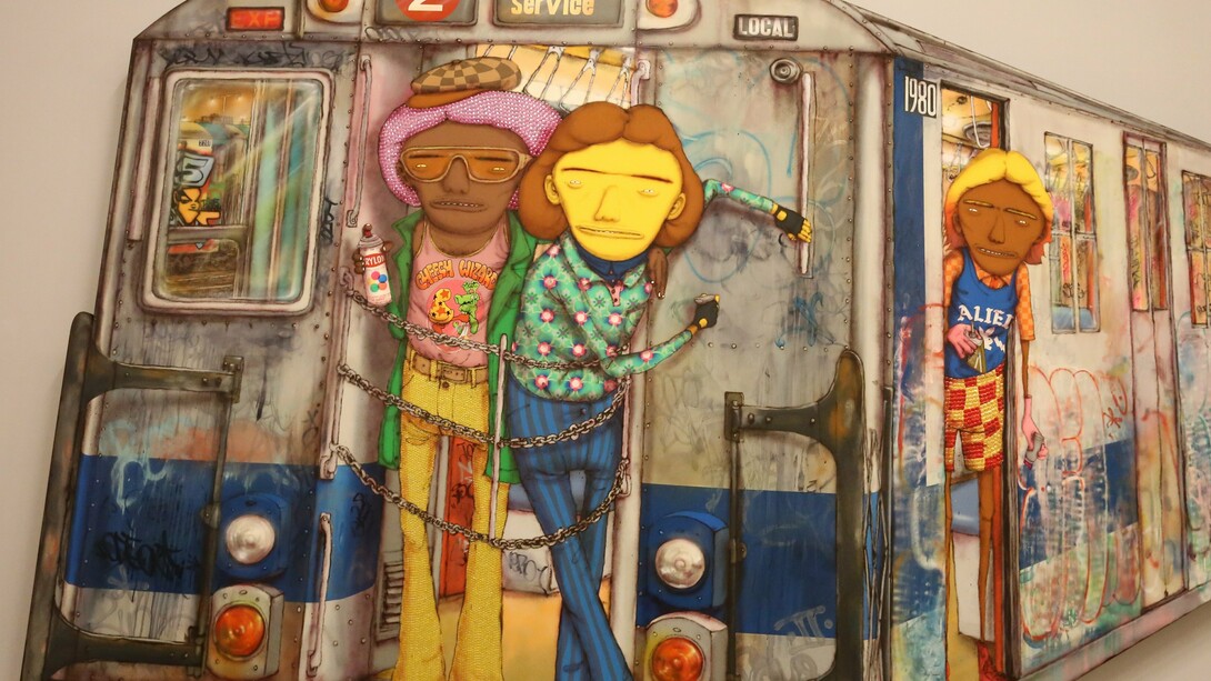 1980, 2020. Técnica mixta con lentejuelas sobre madera aglomerada. "Os Gemeos". Museo Hirshhorn, Washington, D.C.