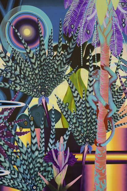 Bruno Novelli, Biri, 2018, acrylic on canvas, 77 x 58 in (195.58 x 147.32cm).