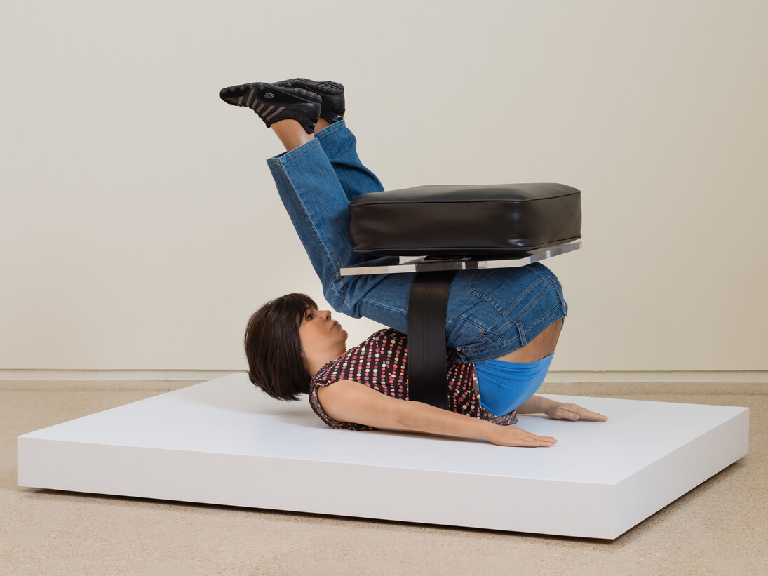 Muebles, (2015), a series of cast-resin, life-size pieces of furniture that are in the shape of migrant workers, representing stereotypes of the Mexican identity
 