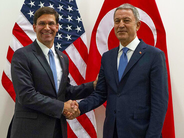  Acting U.S. Secretary of Defense Mark T. Esper meets Turkish Minister of National Defense Hulusi Akar at NATO headquarters, Brussels, Belgium, June 26, 2019