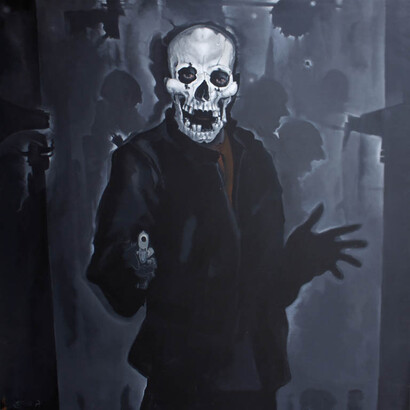José García Cordero, “El Asalto Final“, 2014, acrylic on linen, 79″x79″