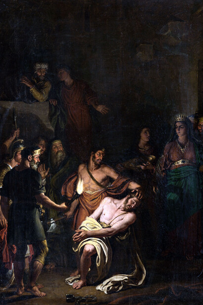 Giuseppe Diotti, La decollazione di San Giovanni Battista, 1823-24. Bozzetto per la pala di Stezzano, olio su tela, cm 51,5x37 (Museo Diotti)