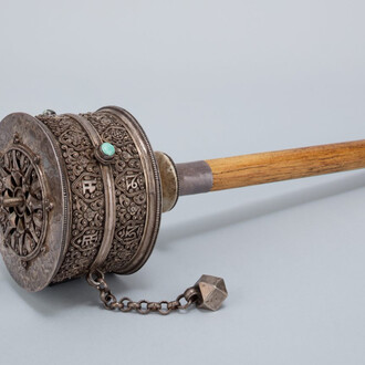 Handheld prayer wheel, Central Tibet, early 20th century. Courtesy of the Rubin Museum of Art
