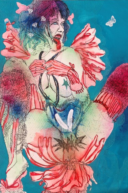 Demone (Flash), 2014, tecnica mista su tela, 100 x 70 x 8 cm 