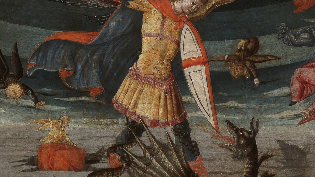 Neri di Bicci (1419-1491), The fall of the rebel angels with St Michael fighting the dragon, detail, (c.1480), Tempera on panel, 21.3 x 62.2 cm, Museum Boijmans Van Beuningen   