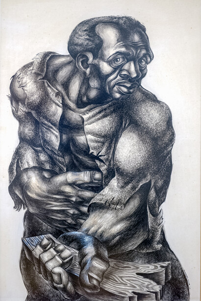 Charles White. Native Son. 1942. Ink on Paper, 27 × 17 1/2″ (68.6 × 44.5 cm). Howard University Gallery of Art, Washington, D.C © 1942 The Charles White Archives. Photograph by James K. Pleasant
