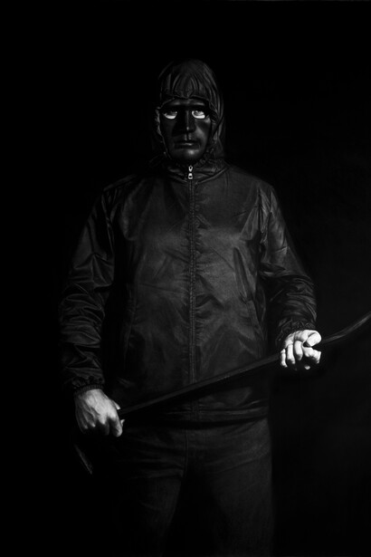 Protester 12, black pastel on paper, 200 x 150 cm, 2016