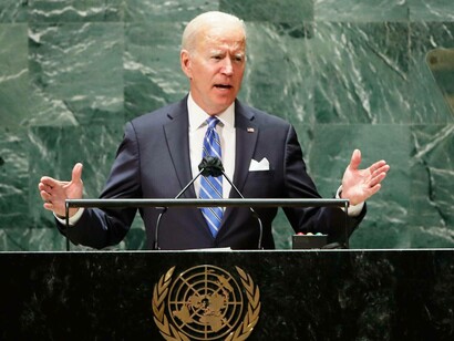 American President Joe Biden speaking to the United Nations General Assembly in 2021