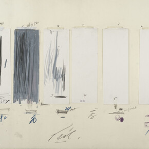 Cy Twombly, Untitled, 1970, Crayon, graphite pencil, ink, oil stick, colored pencil, tape, and cut and torn paper on paper. The Menil Collection, Houston; Gift of the artist. Photography by Paul Hester ©Cy Twombly Foundation
