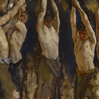 Edwin Austin Abbey, Figure study for "The spirit of Vulcan, genius of the workers in iron and steel" lunette in the rotunda of the Pennsylvania State Capitol at Harrisburg (detail), about 1902–08. Courtesy of the National Gallery © Image courtesy the Yale University Art Gallery