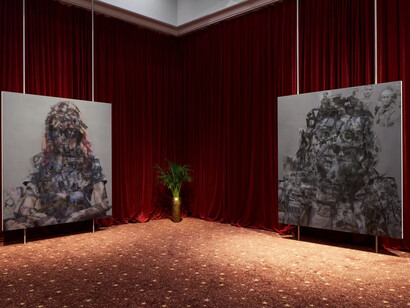 Avery Singer, War_overlays, exhibition view. Courtesy of Hauser & Wirth Gallery