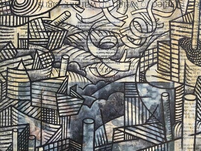 Moon Gateway - carbon ink, newspaper and recycled cardboard