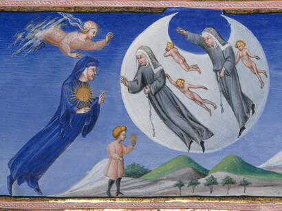 Giovanni Di Paolo, Miniatura del Paradiso di Dante Alighieri, Manoscritto Yates Thompson, British Library, Londra