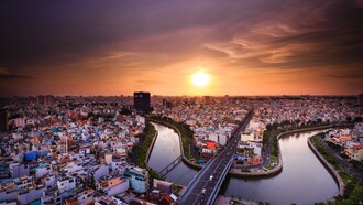 The cityscape of Ho Chi Minh City, Vietnam, showcases a dynamic blend of modern skyscrapers and traditional architecture