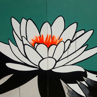 Pure Evil, Lotus 2015, Spray and Ink on Canvas, 60” x 96”, Copyright Pure Evil
