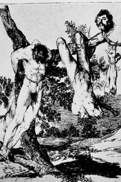 Tu que no puedes (You, Who Cannot Do It), 1797-1798.  
From the series Los Caprichos, plate 42.  
Etching with wash, 21.7 x 15.1 cm.
