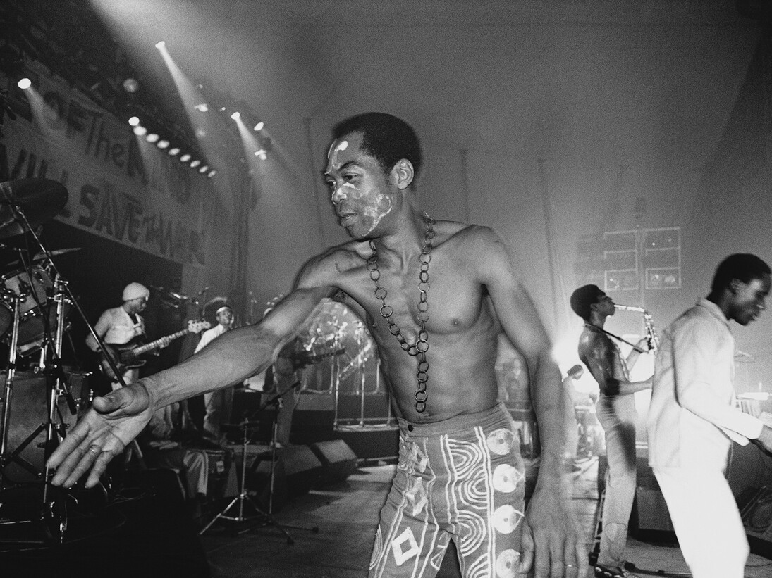 Fela Kuti photographed by Bernard Matussière, reproduced by kind permission of Knitting Factory Records for West Africa: Word, Symbol, Song