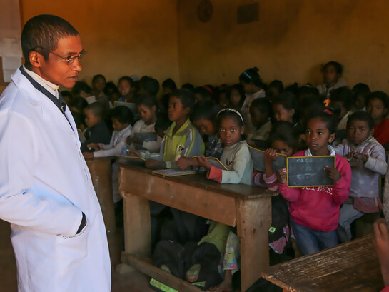 A classroom in the public primary school of Ianjanina, rural Madagascar, where children from extremely poor households are supported by a cash transfer programme that promotes school attendance