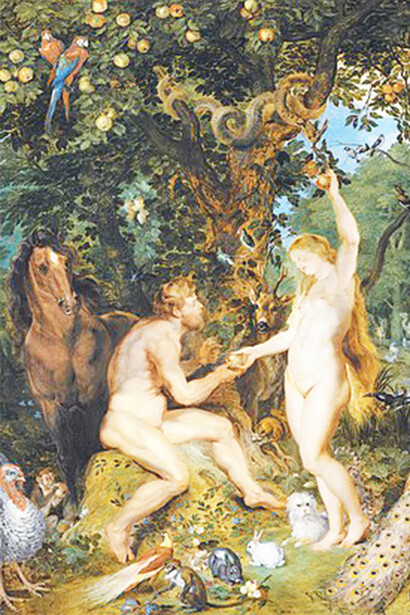 Jan Brueghel de Oude e Peter Paul Rubens, Il paradiso terrestre e la caduta di Adamo ed Eva.Il Peccato originale, 1617, Mauritshuis, Aia, Paesi Bassi