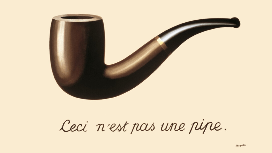 Magritte, Ceci n'est pas une pipe. On voit, par l'exploration de ces deux aspects du langage que sont la fragile liaison qu'entretient le couple signifiant/signifié 