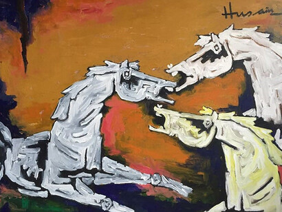 M. F. Husain. Courtesy of Aicon Gallery