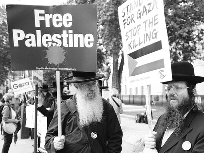 Neturei Karta Orthodox Jews protest against Israel’s occupation and its treatment of Palestinians in Whitehall, London, on 5 June 2018