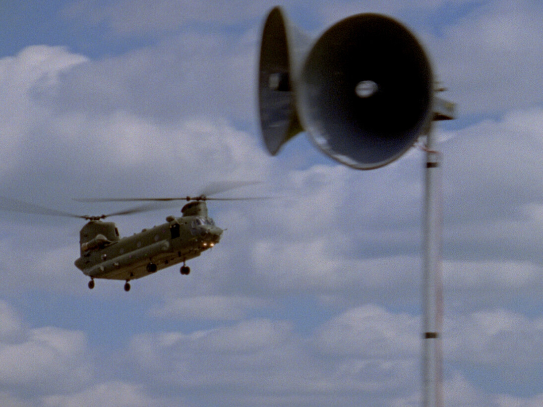 Fiona Banner, Film still from Chinook, 2013, 16mm file transferred to high definition digital film projection, Courtesy the artist and Yorkshire Sculpture Park