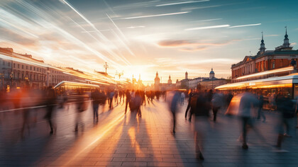 A city in motion, representing the pulse of everyday life shaped by invisible political choices