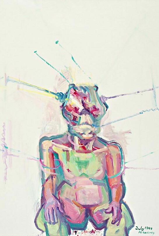 Maria Lassnig. Sciencia. 1998. Oil on canvas. Courtesy the artist.