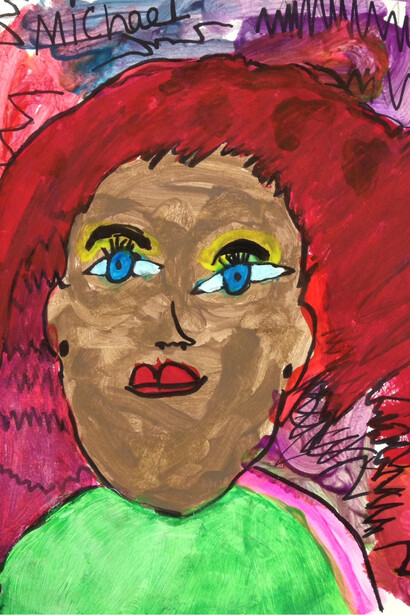 Portrait of a Lady, Michael Castro, Age 7, Grade 1 
P352X @ 134, District 75, Bronx, Art Teacher: Mary McGaw, Tempera and marker on paper. Courtesy New York City Department of Education
