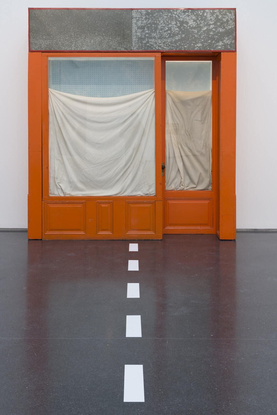 Installation view, The Street, the Store, and the Silver Screen: Pop Art from the MCA Collection, MCA Chicago, December 19, 2015-March 27, 2016. Work shown: Christo, Orange Store Front, 1964-65. Collection Museum of Contemporary Art Chicago, Gift of Natalie and Irving Forman. Photo: Nathan Keay, © MCA Chicago.