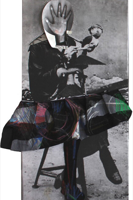 Sally Smart Hand Puppet HH The Pedagogical Puppet 2013 silkscreen on fabric with collage elements 122 x 62 cm 