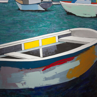 Guido Baragli, Nel porto, 2010, Tecnica mista su tela, 130 x 130 cm, Palermo, proprietà dellʼartista