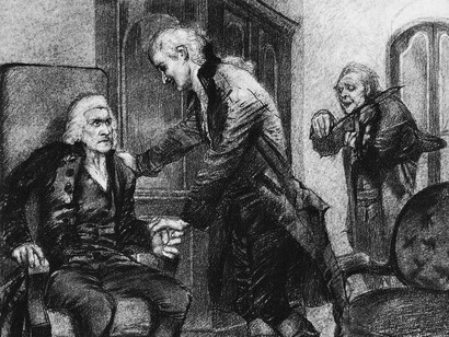 Illustrazione di Vrubel Mikhail, Mozart e Salieri ascoltano un violinista cieco, Scuola Russa, XIX secolo