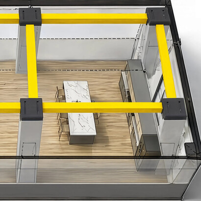 Als der Skelettbau mit Säulen und Balken als eigenständigen Bauelementen der Tragstruktur ins Spiel kam, löste dies eine neue Welle im architektonischen Entwurf aus. Bild: Entwurf mit Säulen und Balken, der großzügige Raumflächen schafft