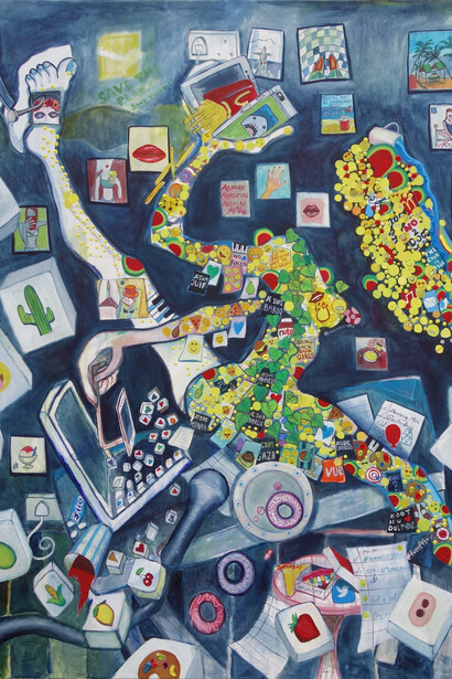 Celina Teague, I Think Therefore I Hashtag, 2015, oil and acrylic on canvas, 170 x 150 cm