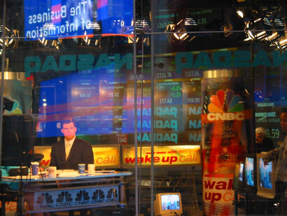 A real newsroom studio, with a real news anchor