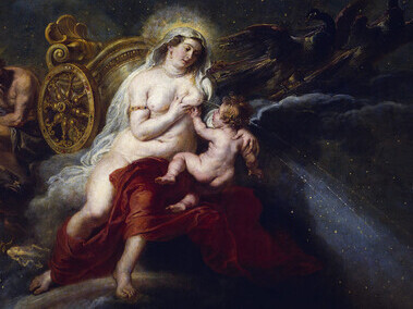 Peter Paul Rubens, El nacimiento de la Vía Láctea, 1636. En el mito, Hera amamanta a Heracles, y al apartarlo, su leche se esparce por el cielo, formando la Vía Láctea
