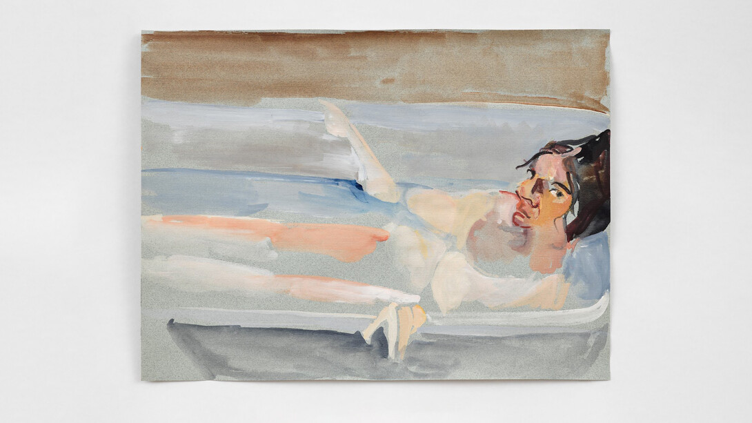 Chantal Joffe, In the Bath, 2023. Watercolor on paper. Courtesy of the artist and Anat Ebgi, Los Angeles / New York